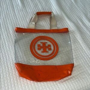 Tory Burch Transparent Tote with Orange Trim